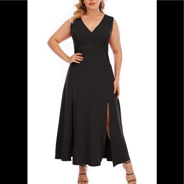 Plus Size Deep V Neck Split Long Maxi Wrap Dress